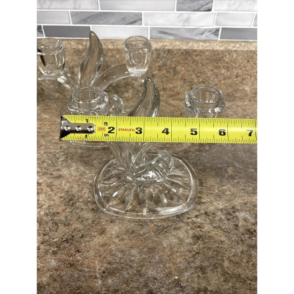VTG PAIR (2) of FOSTORIA CRYSTAL CLEAR  BAROQUE  DOUBLE CANDELABRAS‎